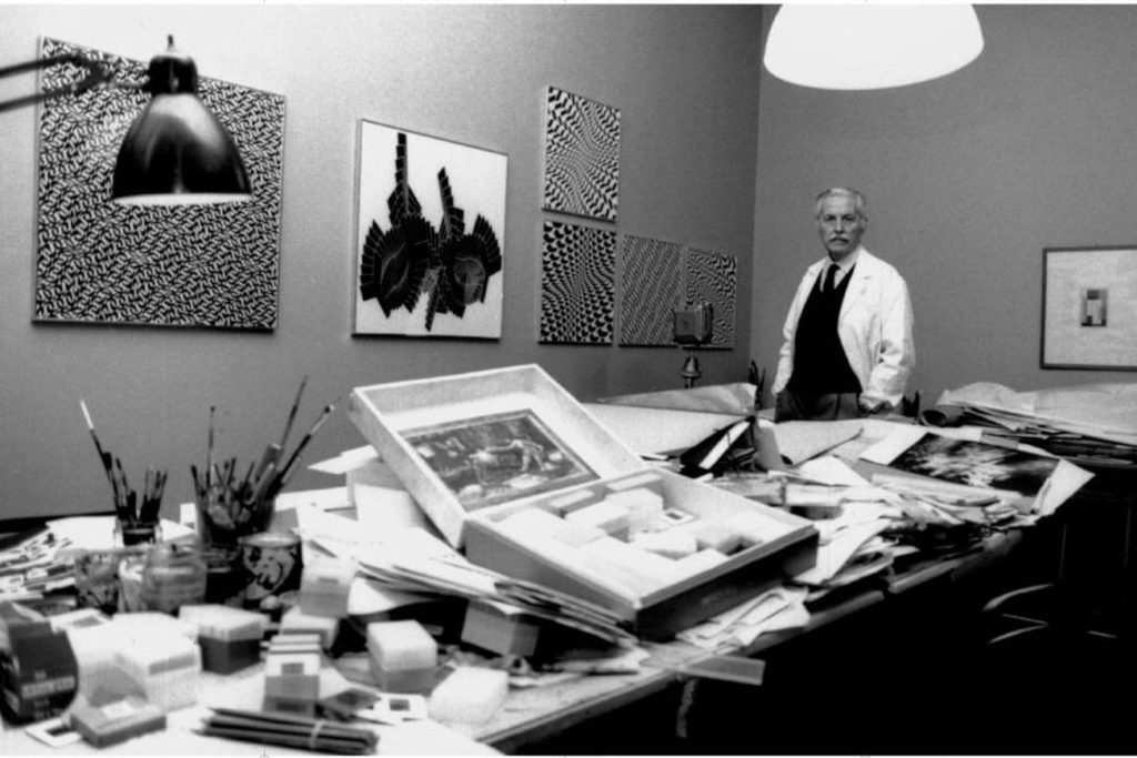 Franco Grignani in his studio, 1980s